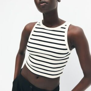 H&M Black and White Striped Crop Top